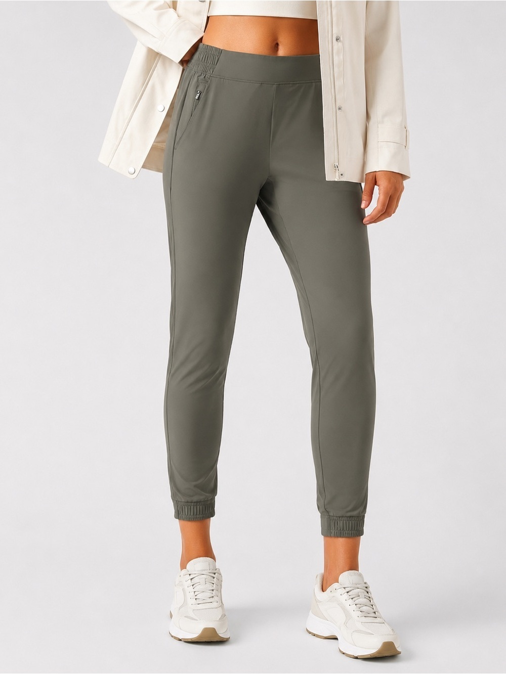 Athleta Brooklyn jogger Olive green lightweight pants tuxedo stripe size 6
